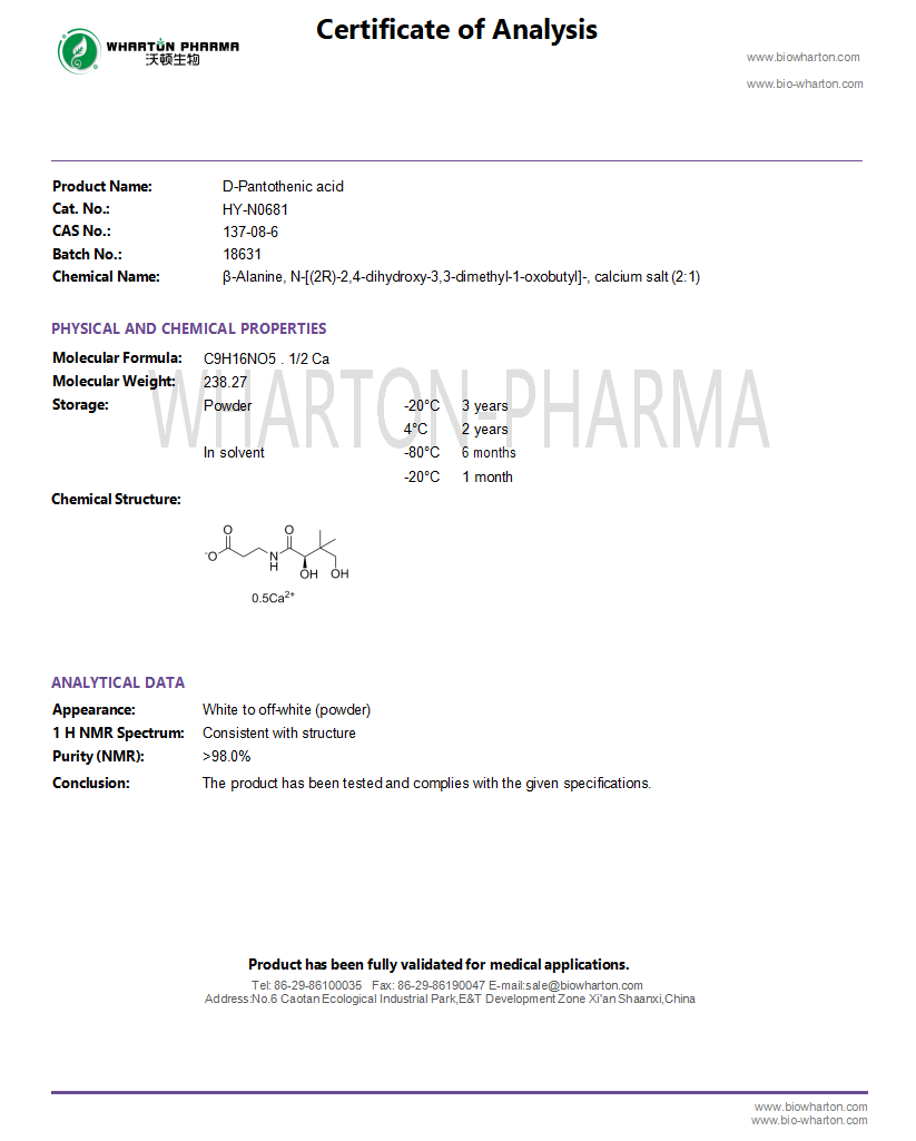 D-Pantothenic acid COA wharton